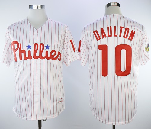 Mitchell And Ness 1993 Phillies #10 Darren Daulton White(Red Strip) Throwback Stitched MLB Jersey